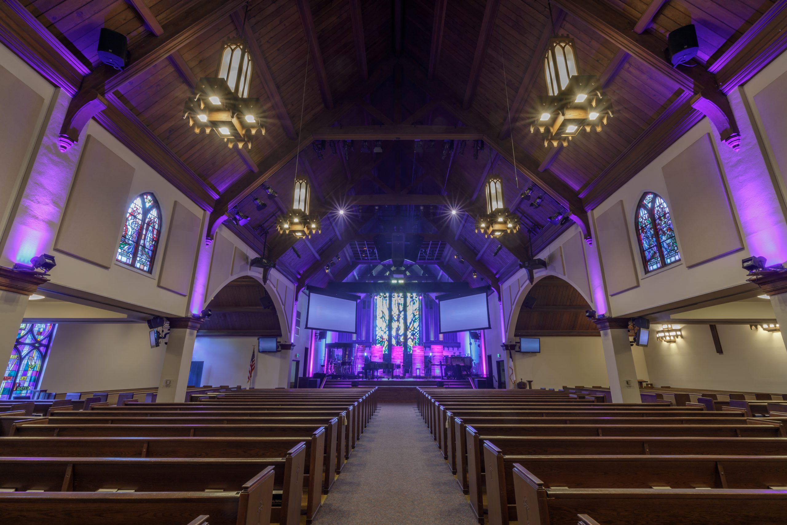 Interior of Menlo Park Presbyterian Church in Menlo Park, San Mateo County, California, USA.